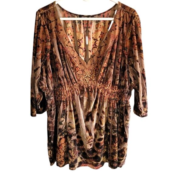 APT 9 Womens Velvet Babydoll Top 2X Brown Velvet Fairy Witchy Boho Whimsigoth - Picture 1 of 10
